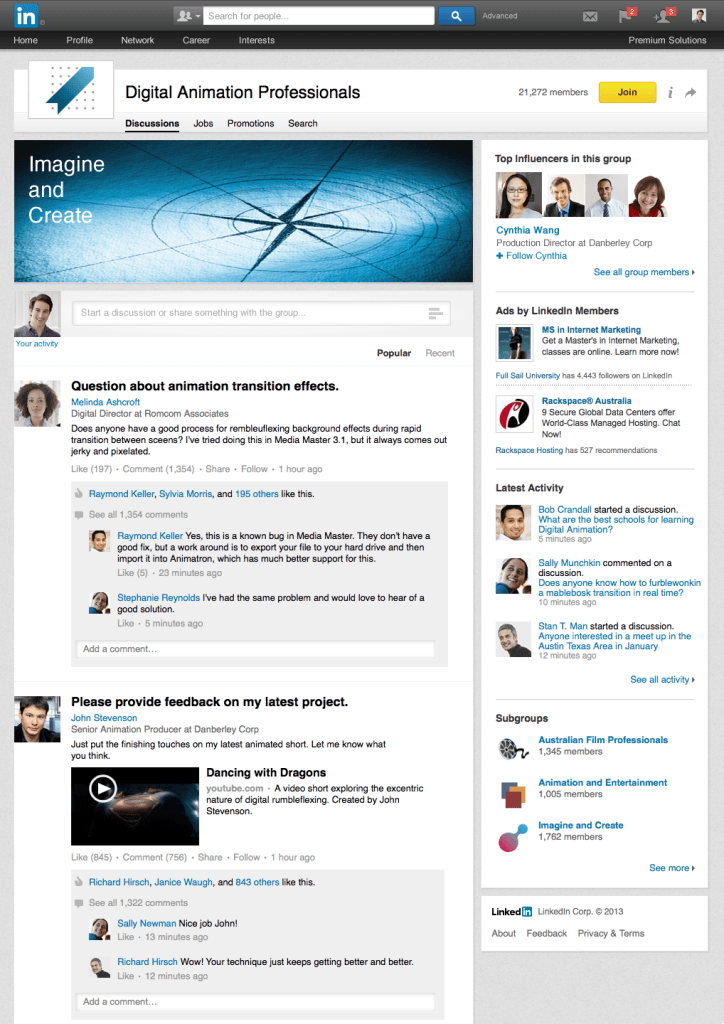 The LinkedIn homepage.